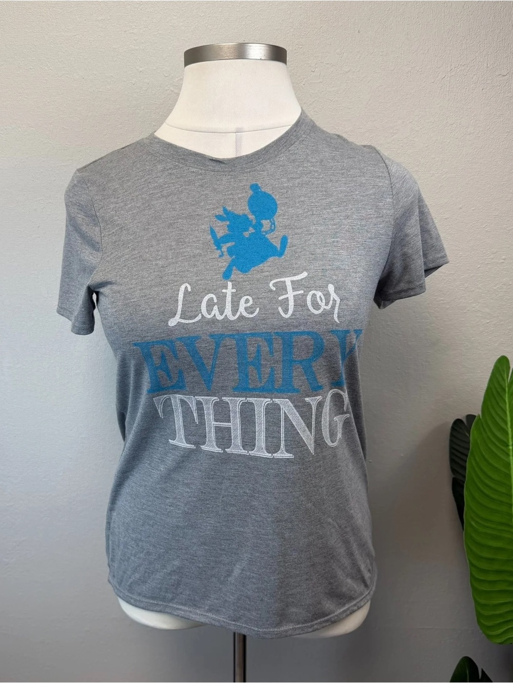 Disney Boutique Light Grey "Late For Everything" Tee Shirt - Size Medium